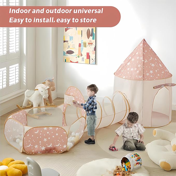 3 in 1 Kids Play Tent with Tunnel, Pop Up Play Tent with Ball Pits for Toddlers and Playhouse Kids Indoor & Outdoor, Perfect Kid’s Gifts