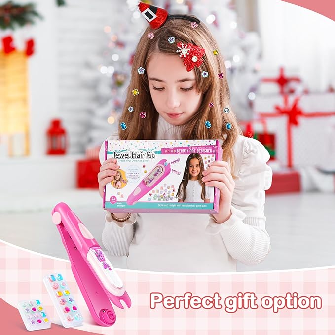Hair Gem Stamper Kit,Bling Hair Jewels for Girls, Hair Styling Tool with Reusable Shining Diamonds, Christmas Birthday Arts & Crafts Gift for 5-12 Year Old Girl