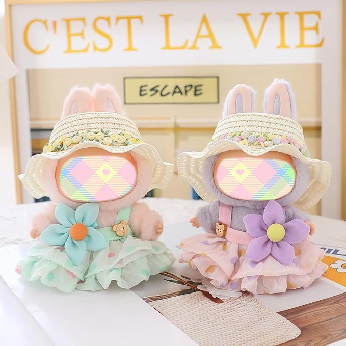 Clothes for Doll Accessories (No Doll), Kawaii Hat Skirt Outfit Set 3 Pieces for 15cm 17cm Dolls Suit, Stylish Flower Dolls Hat Clothing Set Replacement Green