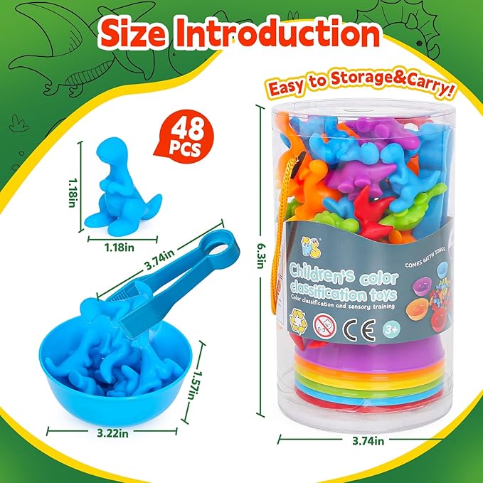 Dinosaur Toys,Color Sorting Toys for Toddlers,Montessori Education Learning Toy,Toddler Activities Sensory Training & Counting Games for 3 Year Old Boys Girls