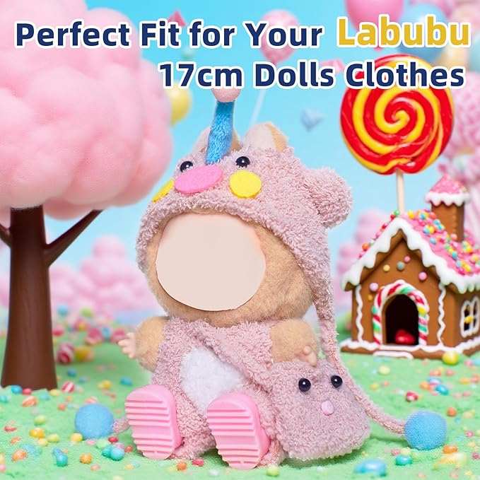 17cm Doll Clothes Set,4-Piece Adorable Outfits for Dolls-Stylish Accessaries Clothes Dress-Up Includes—Pig Hat+Pink Overalls+ Cute Bag+Shoes (Style J)
