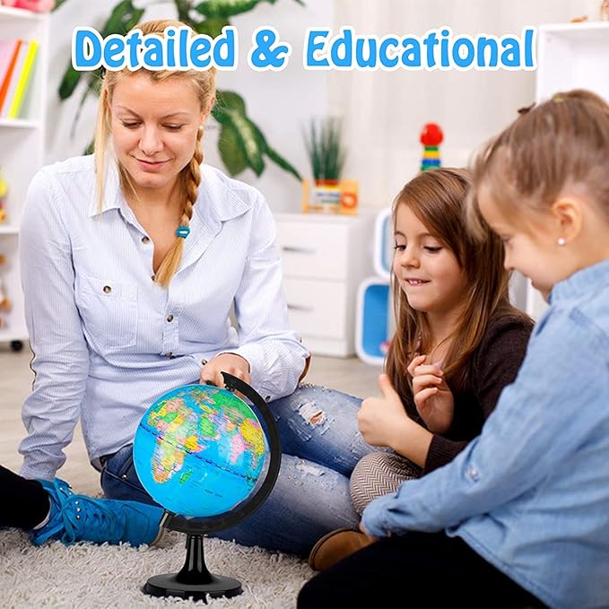 Wizdar 5.5" World Globe for Kids Learning, Educational Rotating World Map Globes Mini Size Decorative Earth Children Globe for Classroom Geography Teaching, Desk and Office Decoration-5.5 inch