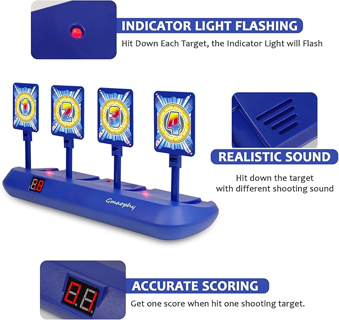 GMAOPHY Digital Shooting Targets with 2 Foam Dart Toy Blaster, Kids Shooting Game Toys, Electronic Scoring Auto Reset 4 Targets, Birthday for Ages 5 6 7 8 9 10+ Years Old Kids Boys Girls
