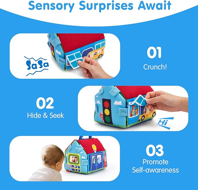 hahaland Baby Toys for 1 Year Old Boy Gifts - Soft Pull Back Cars, Sensory, Take-Along Cars Playset with Foldable Mat, 9 Month Old Baby Toys 6-12 Months Soft Toy Baby Gifts Christmas Stocking Stuffers