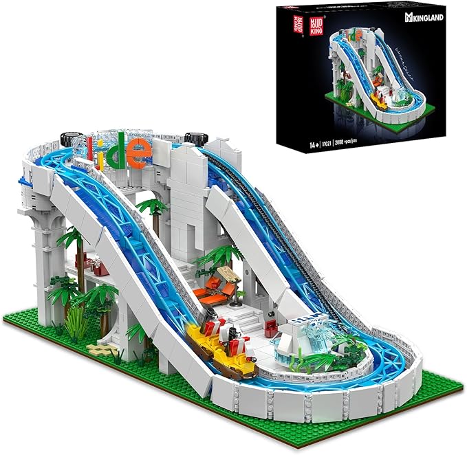 Mould King Water Slide Building Set, 2088+ Pcs Roller Coaster Model Kit That Run with Motor, City Water Park Construction Building Blocks Set, Home Decoration Gift for Teens, Adults