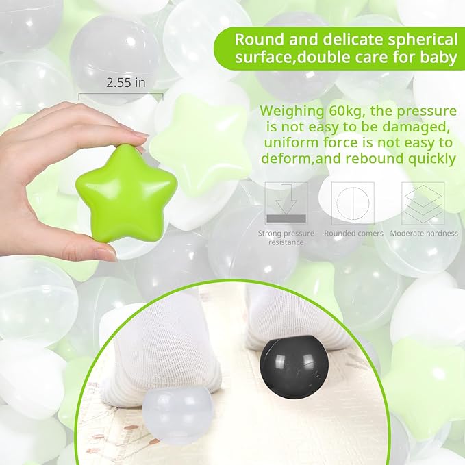 Ball Pit Balls Pack of 100 200 500 - Star and Round Set BPA Free Phthalate Free Non-Toxic Crush Proof Play Balls Soft Plastic Balls for Toddlers Baby Kids Birthday Pool Tent Party