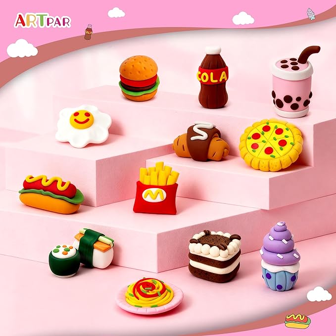 Air Dry Clay Kit for Kids,12 Box Mini Food Modeling Magic Clay Sculpting Set,Safe Non-Sticky,Ultra Light & Soft,Arts & Crafts Fun Playset Kitchen Toys,Home Party Favors for Boys Girls 3+ Years