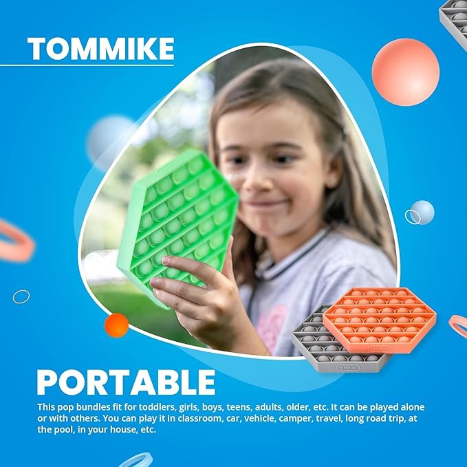 TOMMIKE Hexagon Push Pop Fidget Toy Bubble Sensory for Anxiety & Stress Relief Special Needs Autism Learning Office School Game Crafts Kids Adults (White)