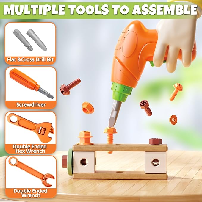 YongnKids 158 Pcs Kids Tool Set with Drill, Construction STEM Building Blocks with Storage Box Educational Tool Kit Pretend Play Kid Toy for Kids Age 3 4 5 6 7 8 Years Birthday Gift