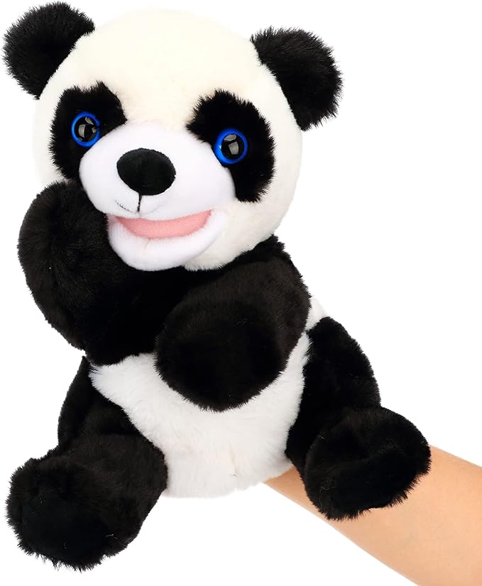 Easfan Panda Hand Puppet Plush Animal Toy with Movable Mouth for Role Play Storytelling Preschool Teaching Birthday Gifts for Kids Boys Girls, 9''