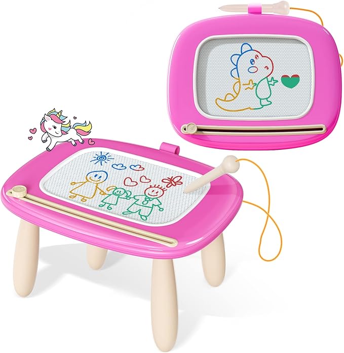 Kikidex Toddler Toys for 1-3 Years, Sturdy Magnetic Doodle Board, Reusable, No Mess, Educational Learning Toys for Kids' Birthday (Rose)