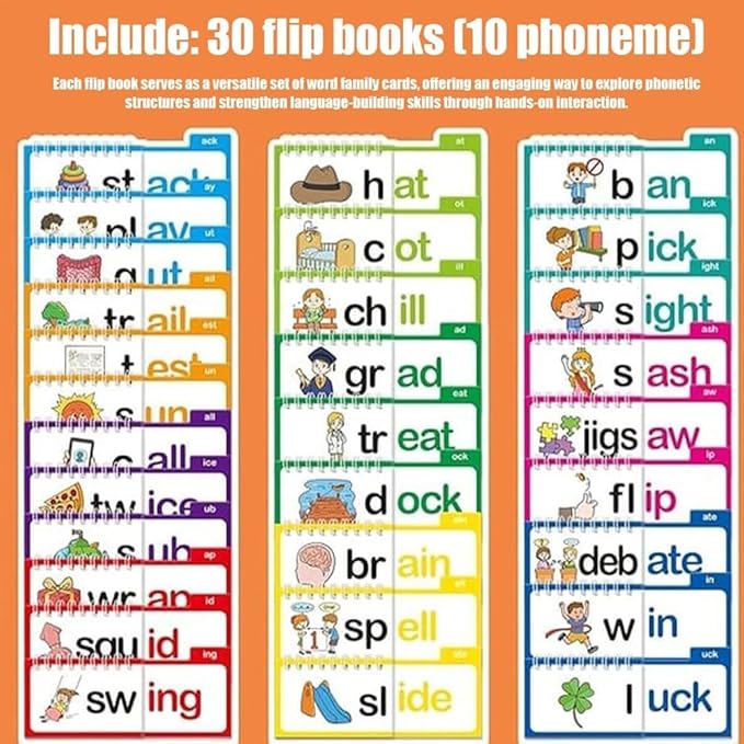 Logicalne 30 Read and Rhyme Flip Books, Word Family Flip Books Rhyming Card, Sight Words Rhyming Game, Educational Reading Book, Word ABC Vocabulary Families Flash Cards, Classroom Fun Learning(1PC)