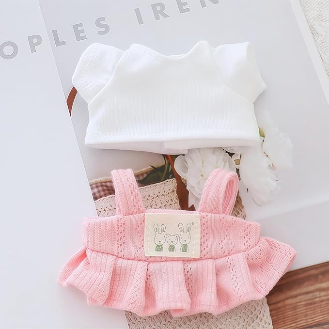 Clothes for Dolls Accessories (No Doll), Kawaii Shirt Skirt Outfit Set 2 Pieces for 15cm 17cm Doll Suit, Stylish Dress Up Doll Clothing Set Replacement Pink