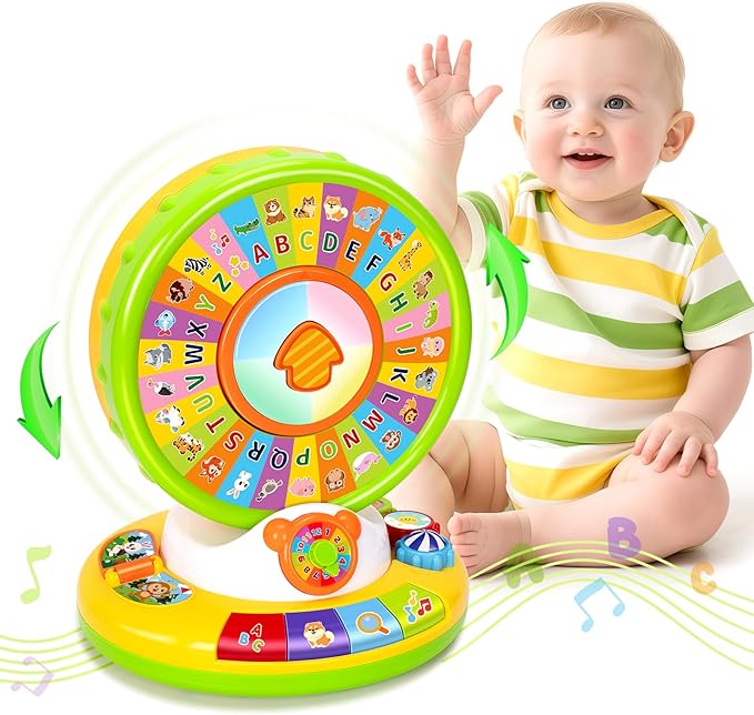 Toy for 1 2 3 Year Old Boys Girls, Spin and Sing Alphabet Baby Musical Learning Toys for Toddler 12-18 Months, Interactive Games with Light and Animals Sounds, Christmas Birthday Gifts for Ages 1-3