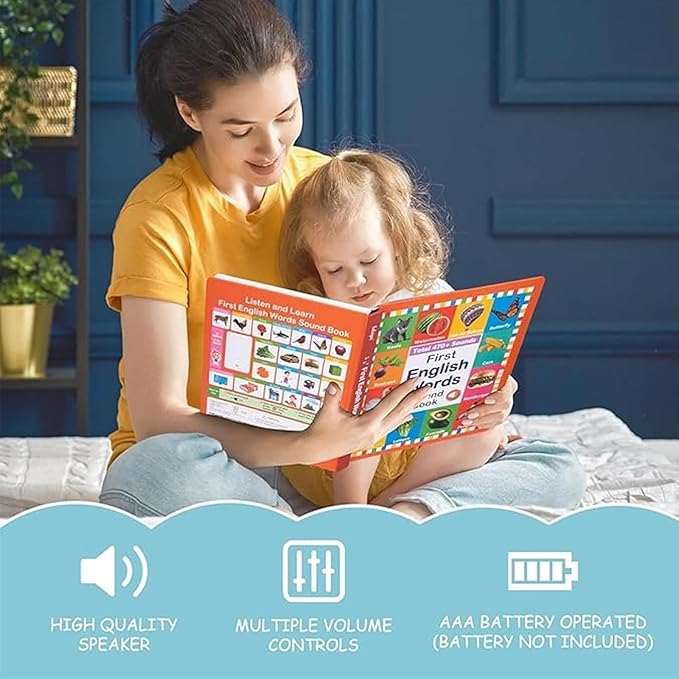 My First English Words Sound Book Toy, English Learning Talking Book for Kids 2 - 6 Years Old, Interactive Electronic Audio Toddler Books, 470+ Words, 21 Themes, Press to Learn Phonics (Two-Book Set)