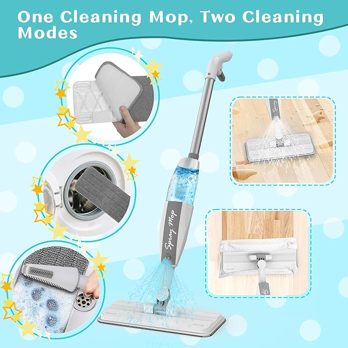 Toddler Cleaning Set That Really Works - Kids Spray Mop - Toddler-Size Small Mop with Real Squeeze Water Sprayer, Detachable Kids Mops, Interactive Cleaning Toys Gift for Boys & Girls