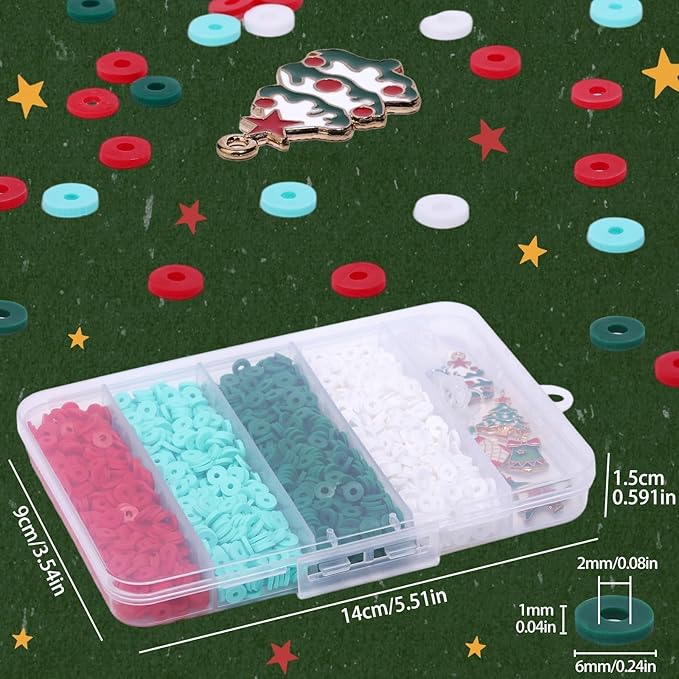 Christmas Bracelet Making Kit, 3500Pcs Clay Beads with Elastic String & 5 Random Charms, Christmas Gifts for Teens.
