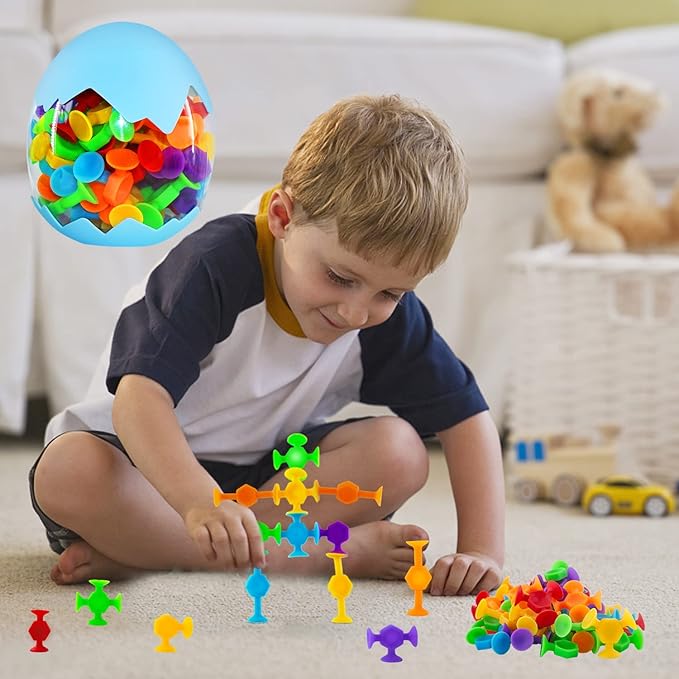 Funny Old Man 48 Pcs Bath Toys for Kids Ages 3+, Sensory Toys for Autistic Children, Travel Toys Window Toys Stem Learning Toys, Bathtub Toys with Dinosaur Eggshell Storage