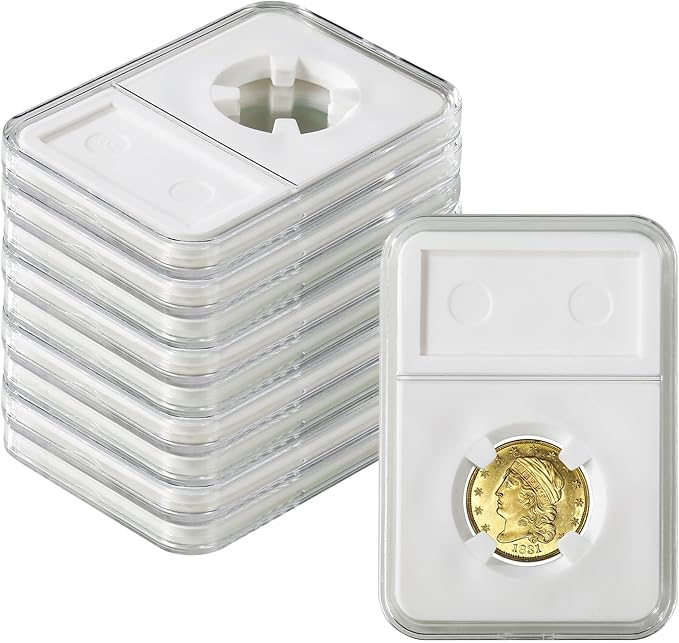10-Pack Silver Dollar Coin Holder, 24mm Collection Coin Holder, Clear Acrylic Coin Slab Protectors and Display Case for Morgan, Peace, IKE Silver Coin, Four-Point Fixation Coin Capsules