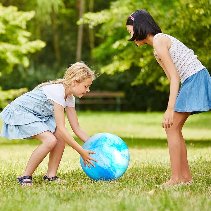 Deekin 2 Pcs 15 Inch 18 Inch Marbleized Bouncy Balls Large Inflatable Rubber Sensory Ball for Playground Outdoor Water(15 Inches,Blue and Purple)