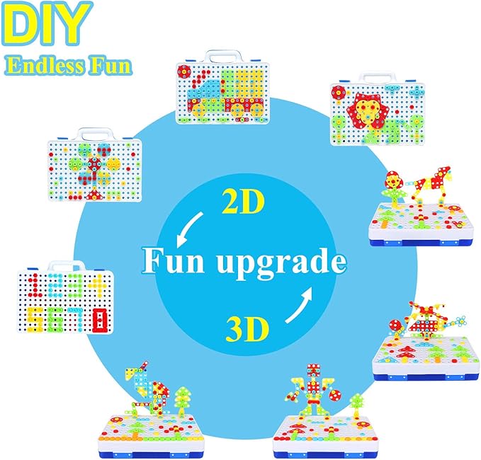 STEM Design and Drill Toy for Kids Ages 3-8, 193 Pcs Electric Drill Toy,Creative Building Toys,Magic Montessori Play Toolbox for Toddler Boys Girls Preschool,STEM Toys for 3 4 5 6 7 8 Year old