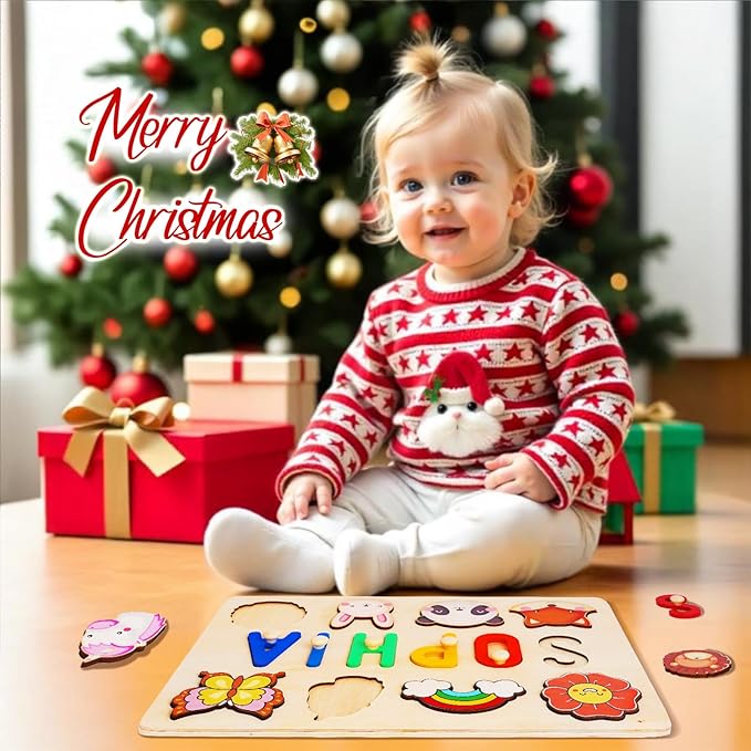 Personalized Name Puzzle for Kids, Wooden Puzzles for Toddlers 1-3, Custom Baby Toddler Toys for 1 Year Old, Personalized Christmas Birthday Gifts