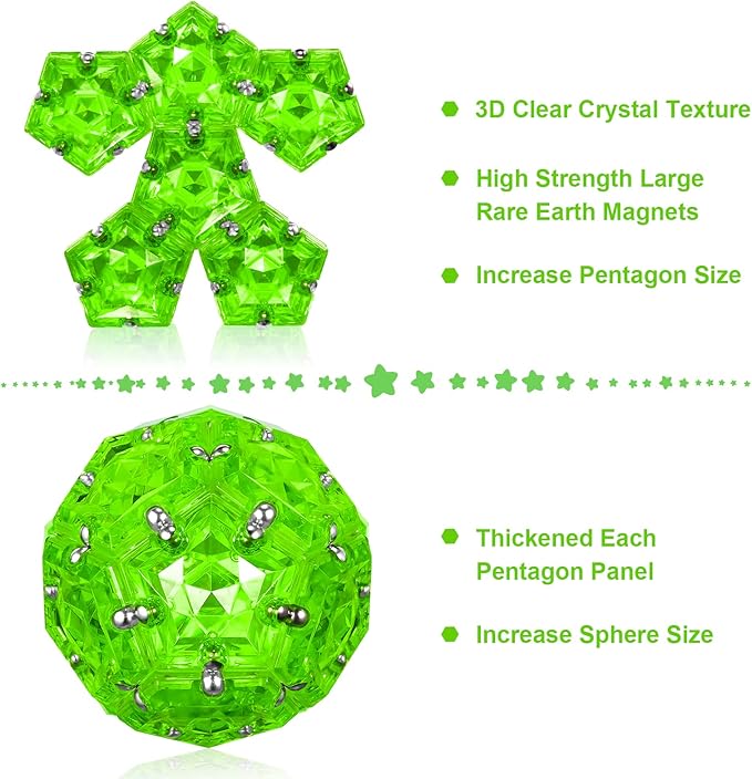 LAFFTRAK Magnetic Fidget Sphere Magnet Toys - Crystal Bright Green - Magnets Sensory Toys - 12 Piece Set - Creativity Beyond Imagination, Inspirational, Recreational, Fun Desk Toy for Adults