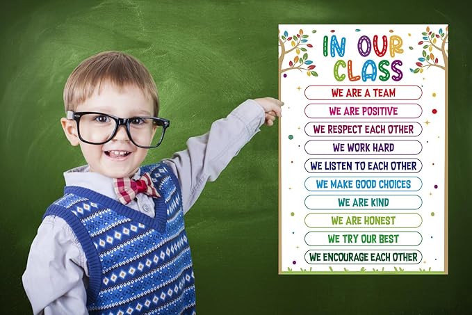 FLYAB Classroom Rules Posters - Motivational Posters for Classroom Decorations In Our Class Inspirational Poster for Preschool Kindergarten Elementary Back to School Teacher Supplies