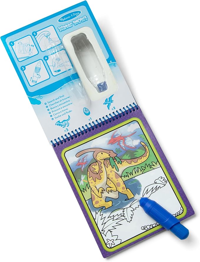 Melissa & Doug On The Go Water Wow! Mess Free Coloring Book, Reusable Water-Reveal Activity Pad, Dinosaurs, Travel Toys, Party Favors, for Toddlers & Kids Ages 3+