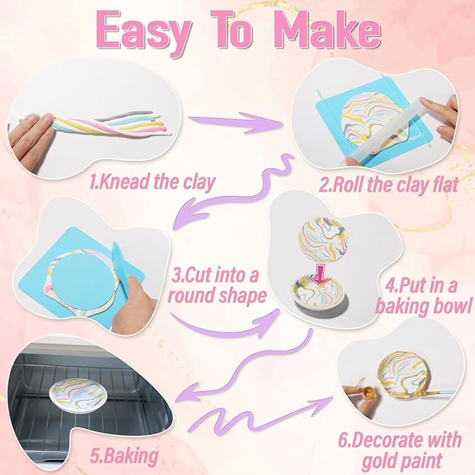 Make Your Own Clay Jewelry Bowls Arts and Crafts Kit for Teen Girl, DIY Clay Jewelry Dish Kit, Polymer Clay Crafts for Girls, Fun Birthday Gift for Teens Girls Kids Ages 8 9 10 11 12 Years Old