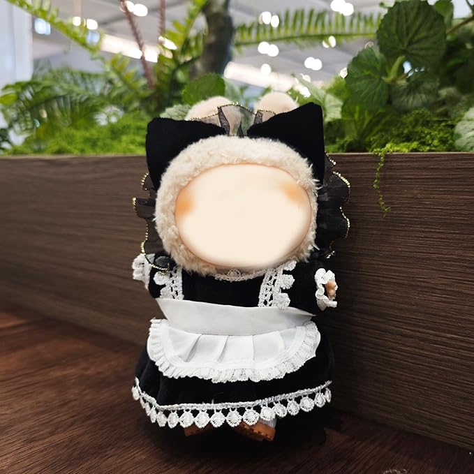 17cm Doll Clothes Set, Cute Girls Doll Outfits, 3 PCS Black Maid Style Dress Outfits Exquisite Accessories