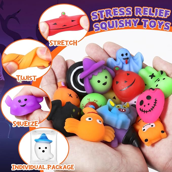 200 PCS Halloween Squishy Toys for Kids Toy Halloween Party Favors Trick or Treat Toys Bulk,Halloween-Theme Squishy Toy for Kids Boys Girls Gifts,Goodie Bags Fillers,Classroom Prizes