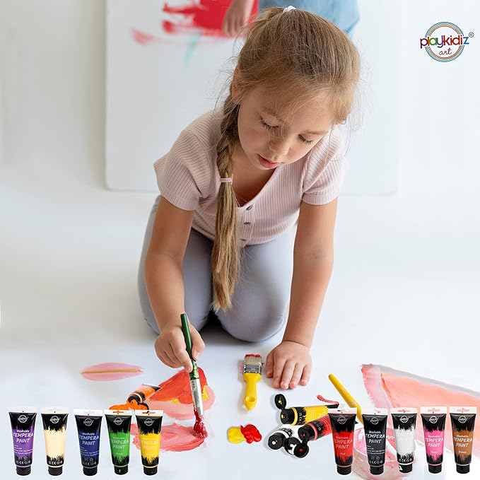 12PCS Washable Tempera Paint Set for Children (4 oz Each), Non-Toxic Kids Paint for Arts and Crafts, Kid Friendly, Kid Safe Finger Paint Set, Color, Craft, Create and Party