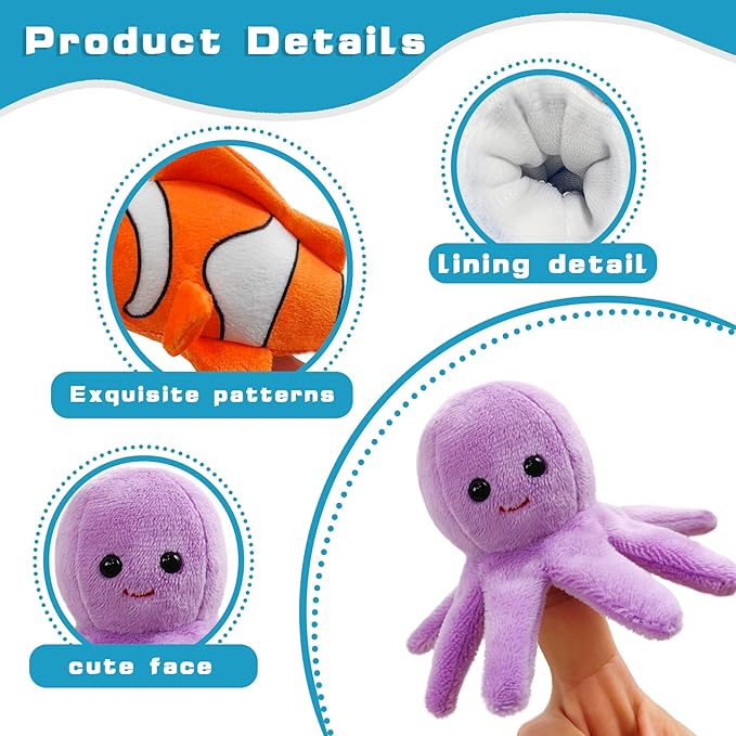 6pcs Finger Puppets Set, Cute Sea Animal Finger Puppet for Role-Playing Mini Hand Puppets Suitable for Kids,Sea Animal Puppets for Storytelling, Realistic Finger Puppet for Toddlers.
