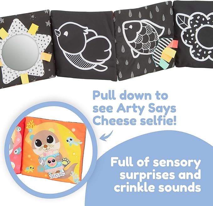 LAMAZE Tummy Time Baby Mirror Toy - Portable Folding Fabric Soft Book with High Contrast Colors for Sensory Development - Baby and Stocking Stuffers - Ages 0 Months and Up