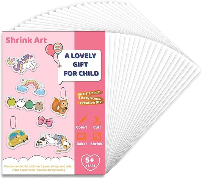 24 PCS Shrink Plastic Sheets, Shrinky Art Paper Shrink Film Sheets for Kids Creative Craft, Create Your Own Earrings, Necklace, Keychains(A5 Size)