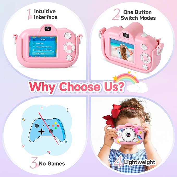 Kids Camera for Toddler Girls Boys Aged 3-9, YEEHAO 32MP Kids Toys Digital Camera 3 4 5 6 7 8 9 Year Old Girls, Children Birthday Gift for Kids