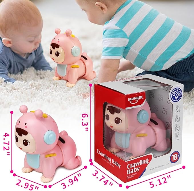 Crawling Baby Toys, Fun Tummy Time Toys for Toddler with Music and Light, Interactive Walking Moving Sensory Toys for Infant Baby Girls Boys, Age 12 to 18 Months