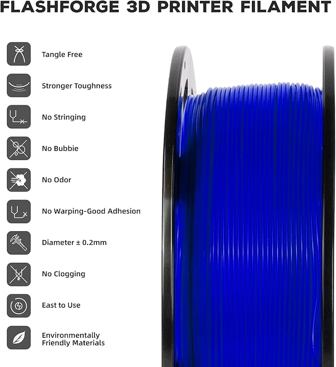 FLASHFORGE PLA Filament 1.75mm, 3D Printer Filament 1kg (2.2lbs) Spool, Dimensional Accuracy +/- 0.02mm, 3D Printing Filament Easy to Use and Fits for Most FDM 3D Printers (Blue)