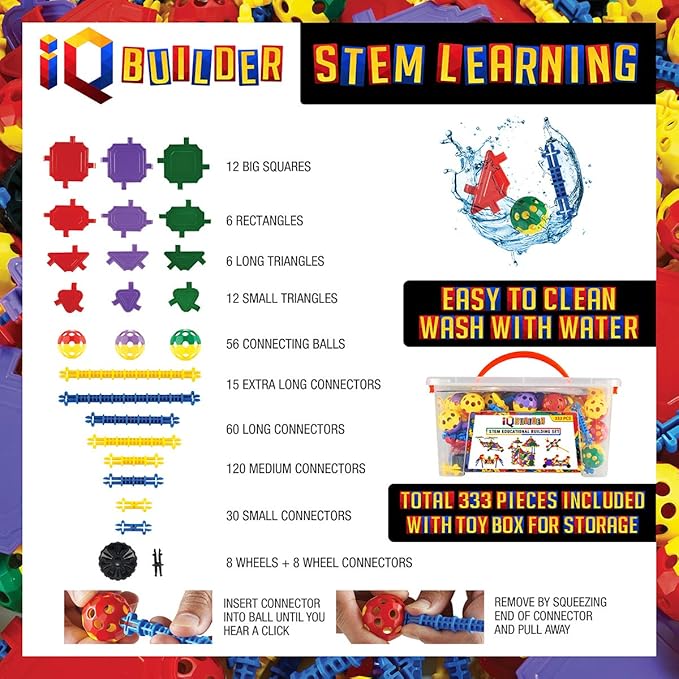 IQ BUILDER | STEM Learning Toys | Creative Construction Engineering | Fun Educational Building Blocks Toy Set for Boys and Girls Ages 5 6 7 8 9 10 Year Old + | Best Toy Gift for Kids | Activity Game