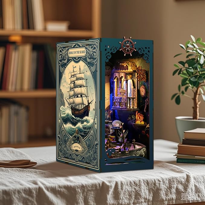 Book Nook Kit - DIY Miniature Dolls House Kit with Furniture and LED Light, 3D Puzzle Wooden Art Bookends, Model Kits for for Adults and Teens (Deep Sea Secret Shadow)