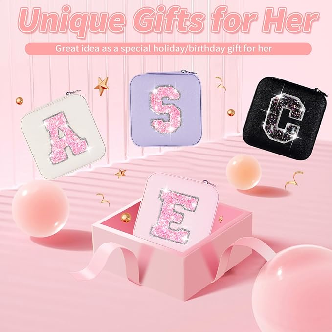 Travel Jewelry Case - Personalized Jewelry Box for Women,Small Jewelry Organizer Cute Jewelry Organizers and Storage Aesthetic,Travel Essentials Birthday Gifts for Girls Women | Pink,J