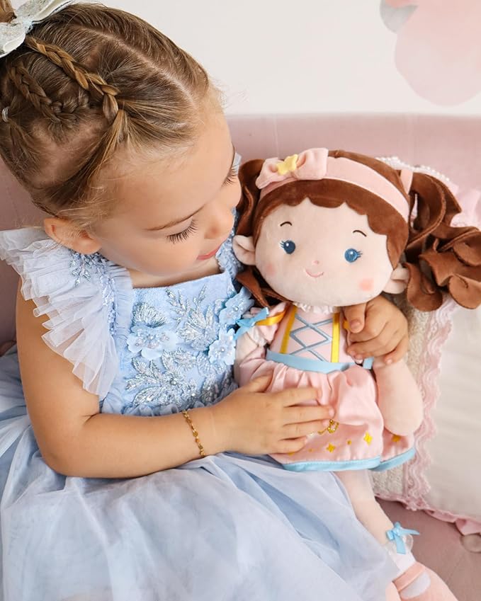 LeyaDoll Personalized Soft Baby Doll Toys (16''), My First Baby Rag Doll for 1 Year-Old Girl Birthday Gift, Christmas Plush Toys Gift for Toddler Kids Infants-Daydream-Princess Twinkle