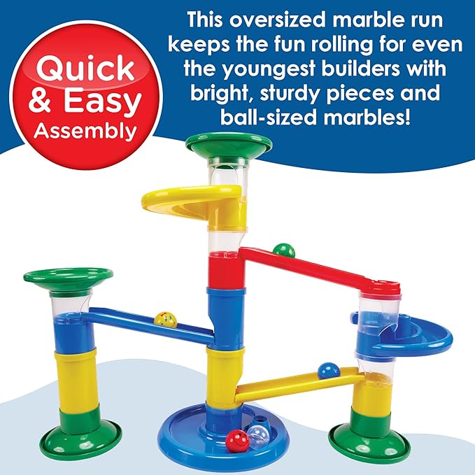 MindWare Junior Marble Run - My First Marble Run Set - Toddler Building Game - Marble Maze Toddler Building Toy Set with Oversized Marble Track Pieces and 5 Giant Marbles for Kids 12 Months and Up