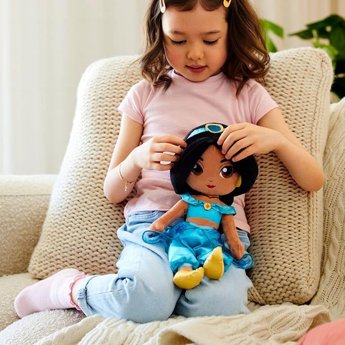 DISNEY STORE Official Princess Plush Doll, Jasmine from Aladdin, Medium 14 Inches, Soft Plushy with Embroidered Features, Princess Toys for Girls, Disney Dolls, Stuffed Animals for Girls