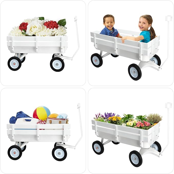 All-Terrain Cargo Wagon - White Flower Girl Wagon Pull Along with Removable Wooden Side Panels, Big Tires and Wide Grip Handle for Weddings, 33' L x 15.7' W x 19.6' H
