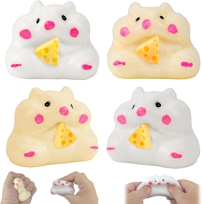 4pcs Squishies Hamster Squeeze Fidget Toys, Cute Hand Made Hamster Sensory Toys fo Autism, Goodie Bags Stuffers Halloween Party Favors