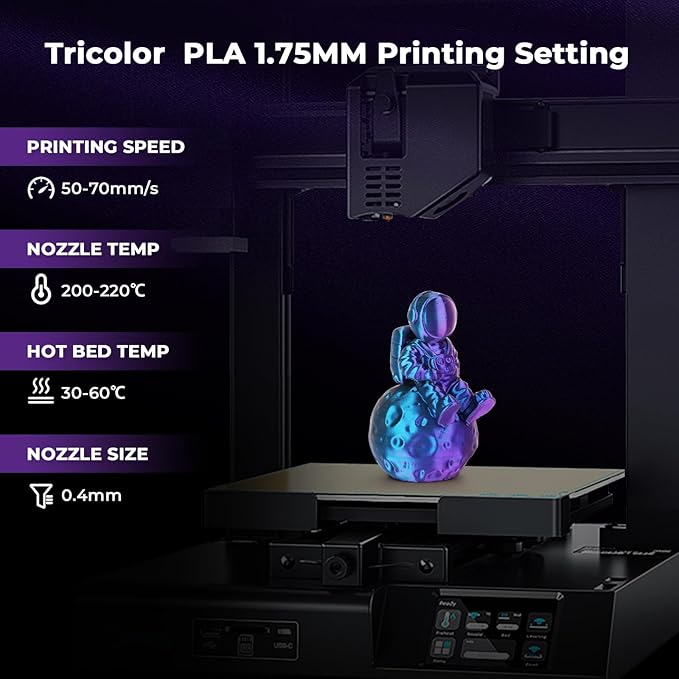 AMOLEN Silk PLA 3D Printer Filament, Tri Color Purple/Blue Green/Burnt Orange PLA 1.75mm, Shiny Multi Color Change Filament 3D Printing PLA Filament for Most FDM 3D Printer, 1kg Spool(2.2lbs)