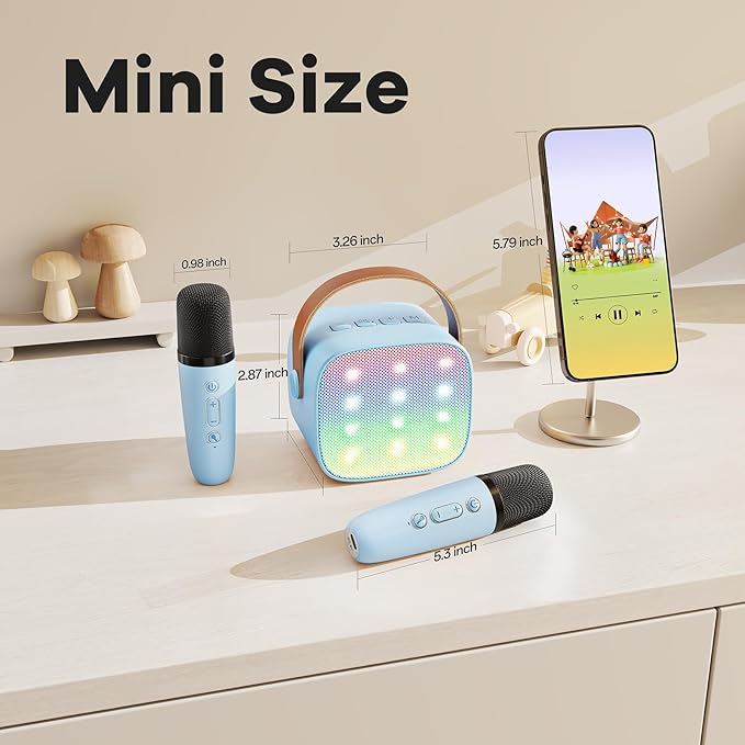 Mini Karaoke Machine for Kids, Portable Bluetooth Speaker with 2 Wireless Microphones, Most Popular Birthday Toys Gifts for Boys Girls 3 4 5 6 7 8 9 10 11 12 + Year Old Party Family School(Blue)