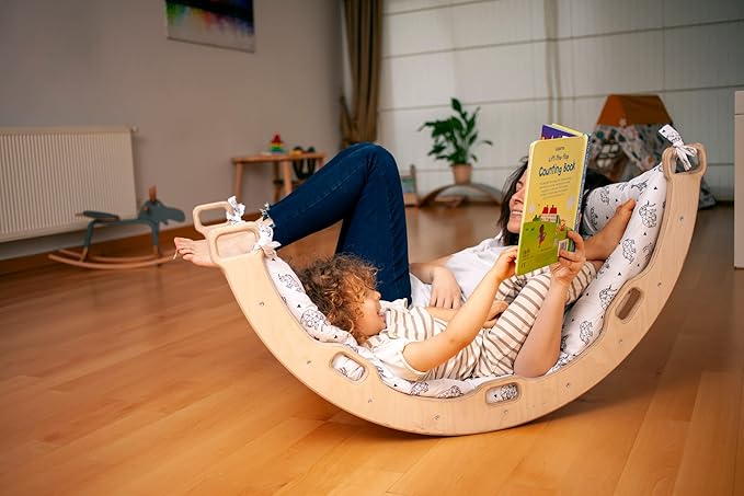 Climbing Arch | Montessori Rocker Arch | Arch with Cosy Pillow | Wooden Climbing Arch with Cushion | Wooden Climbing Arch and Rocker | Indoor Playground Cosy Cushion Rocker (Origami)